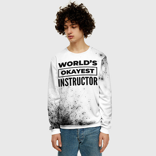 Мужской свитшот Worlds okayest instructor - white / 3D-Белый – фото 3