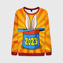 Свитшот мужской 2023 - кролик в шляпе фокусника, цвет: 3D-красный