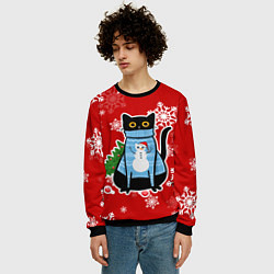 Свитшот мужской Котик в свитере с ёлочкой, цвет: 3D-черный — фото 2