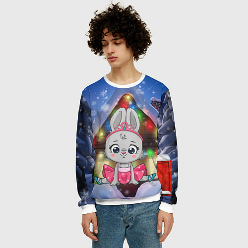 Мужской свитшот Зайка на шпагате / 3D-Белый – фото 3