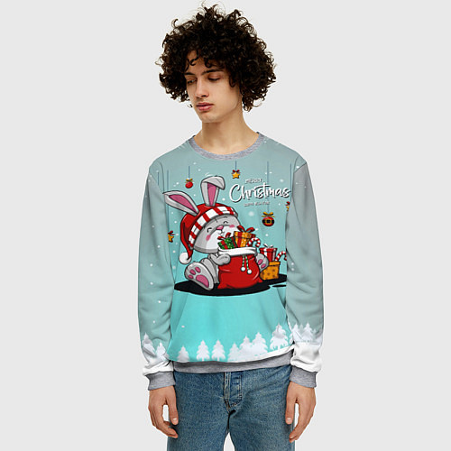 Мужской свитшот Новогодний заяц / 3D-Меланж – фото 3