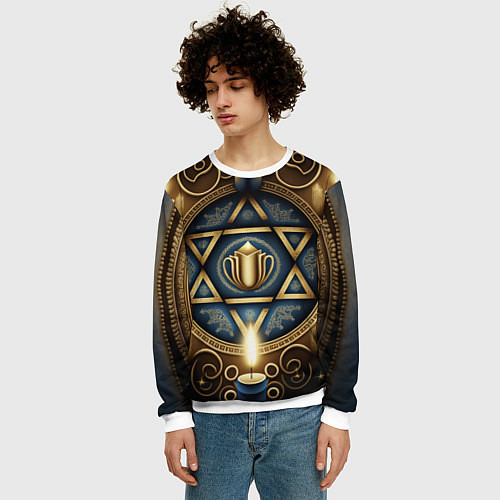 Мужской свитшот Ханука праздник огней / 3D-Белый – фото 3