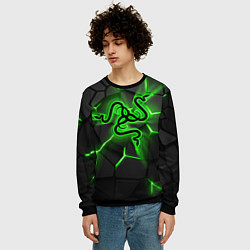 Свитшот мужской Razer neon logo, цвет: 3D-черный — фото 2