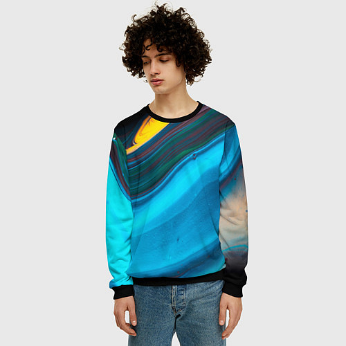 Мужской свитшот Светло-синий и переливающийся песок / 3D-Черный – фото 3