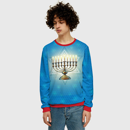 Мужской свитшот Ханука праздник света / 3D-Красный – фото 3