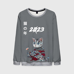 Свитшот мужской Год Кота 2023 - Year of the Cat 2023, цвет: 3D-меланж