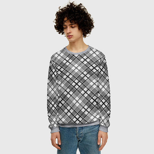 Мужской свитшот Черно белый узор в косую клетку / 3D-Меланж – фото 3