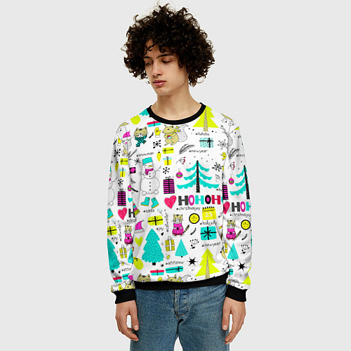 Мужской свитшот Happy new year hohoho / 3D-Черный – фото 3