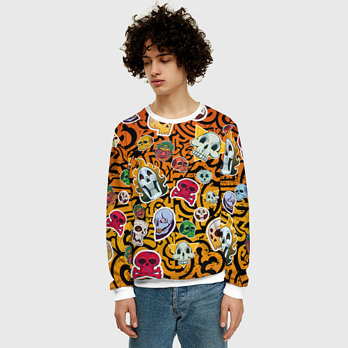 Мужской свитшот Черепа на фоне узорчика / 3D-Белый – фото 3