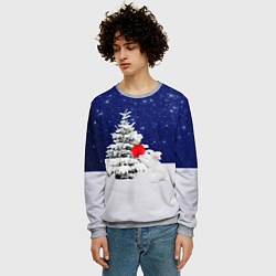 Свитшот мужской Белый кролик украшает ель, цвет: 3D-меланж — фото 2