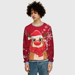 Свитшот мужской Новогодний олень и снежинки, цвет: 3D-меланж — фото 2