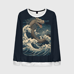 Свитшот мужской Морской дракон в японском стиле, цвет: 3D-белый