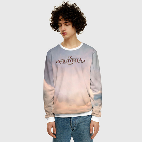 Мужской свитшот Victoria 3 на фоне облаков / 3D-Белый – фото 3