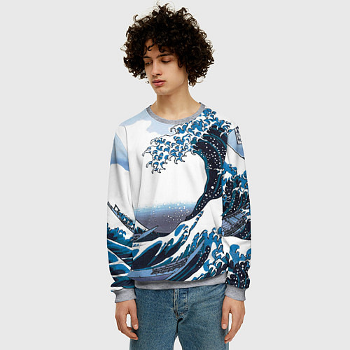 Мужской свитшот Цунами в Японии / 3D-Меланж – фото 3