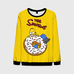 Свитшот мужской Гомер Симпсон ест пончик, цвет: 3D-черный
