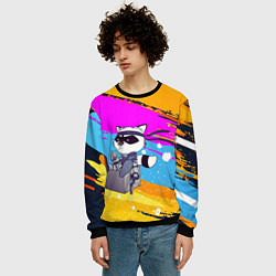 Свитшот мужской Енот с пистолетом прикуривает сигарету, цвет: 3D-черный — фото 2