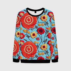 Свитшот мужской Эффект вышивки маки, цвет: 3D-черный