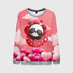 Свитшот мужской Панда с сердечками в чашке, цвет: 3D-меланж