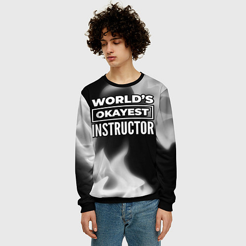 Мужской свитшот Worlds okayest instructor - dark / 3D-Черный – фото 3
