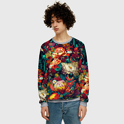 Свитшот мужской Цветочный паттерн с цветами и листьями, цвет: 3D-меланж — фото 2
