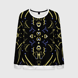 Свитшот мужской Желто-синий узор на черном фоне, цвет: 3D-белый