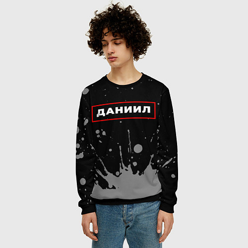 Мужской свитшот Даниил - в красной рамке на темном / 3D-Черный – фото 3
