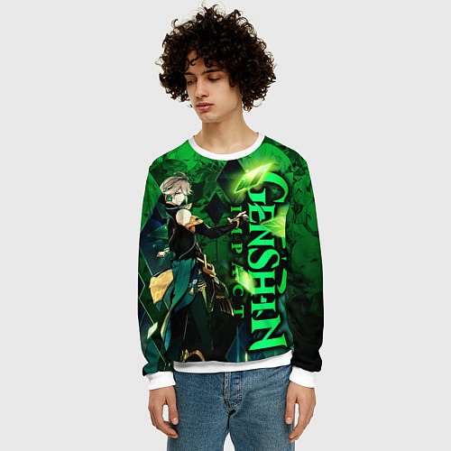 Мужской свитшот Аль-Хайтам - genshin impact / 3D-Белый – фото 3