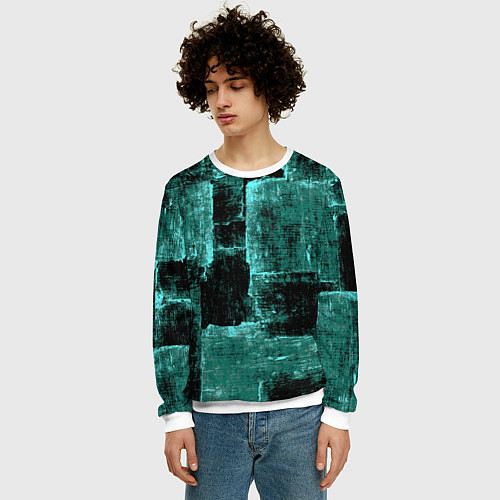 Мужской свитшот Зелёный абстракт / 3D-Белый – фото 3