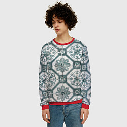 Свитшот мужской Серый паттерн из листьев, геометрии и кристаллов, цвет: 3D-красный — фото 2