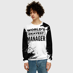 Свитшот мужской Worlds okayest manager - white, цвет: 3D-белый — фото 2