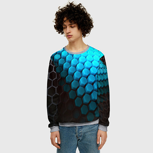 Мужской свитшот Abstraction neon blue / 3D-Меланж – фото 3