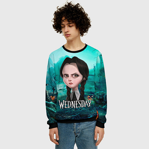 Мужской свитшот Семейка Аддамс фан-арт / 3D-Черный – фото 3