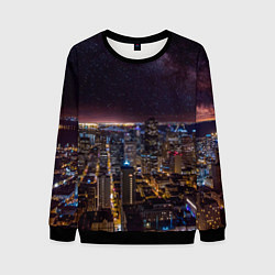 Свитшот мужской Ночной город и звёзды на небе, цвет: 3D-черный