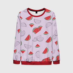 Свитшот мужской Узор из кусочков арбуза на сиреневом фоне, цвет: 3D-красный