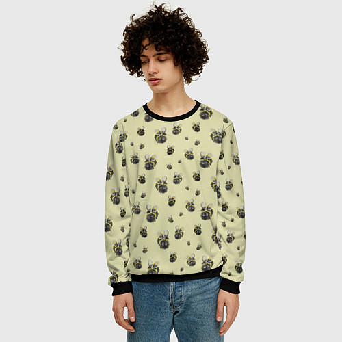 Мужской свитшот Пчелки - паттерн / 3D-Черный – фото 3