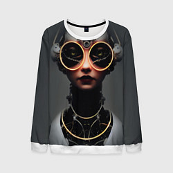Свитшот мужской Девушка в очках в стиле киберпанк, цвет: 3D-белый