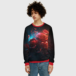 Свитшот мужской Алые розы в ночном лесу, цвет: 3D-красный — фото 2