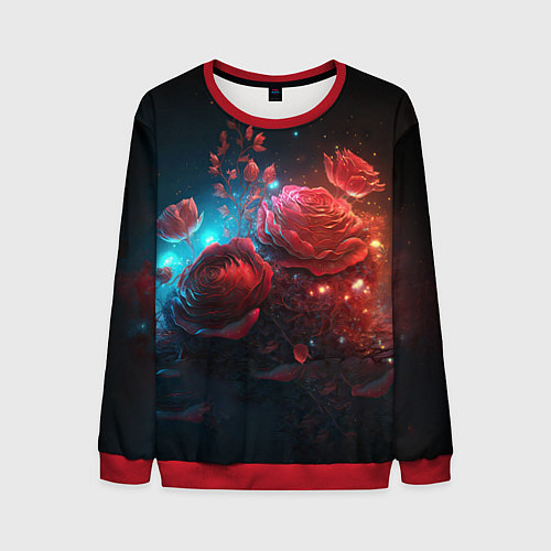 Мужской свитшот Алые розы в ночном лесу / 3D-Красный – фото 1
