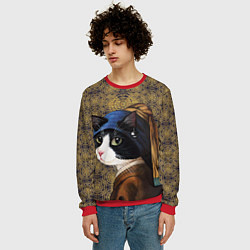Свитшот мужской Кошечка с жемчужной сережкой Ян Вермеер пародия, цвет: 3D-красный — фото 2
