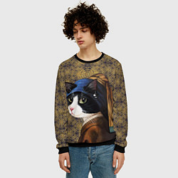 Свитшот мужской Кошечка с жемчужной сережкой Ян Вермеер пародия, цвет: 3D-черный — фото 2