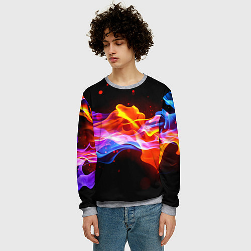 Мужской свитшот Битвы огней волны / 3D-Меланж – фото 3