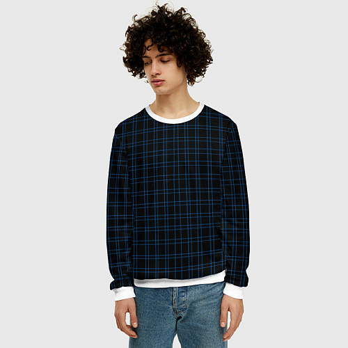 Мужской свитшот Синие клетки / 3D-Белый – фото 3