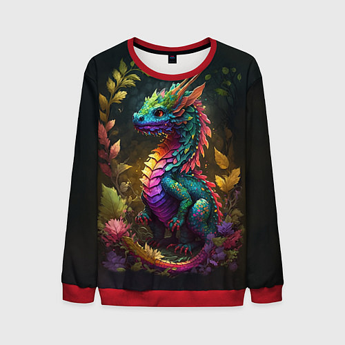 Мужской свитшот Разноцветный дракончик в лесу / 3D-Красный – фото 1