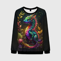 Свитшот мужской Разноцветный дракончик в лесу, цвет: 3D-черный