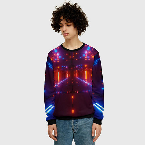 Мужской свитшот Неоновые разнообразные абстрактные лучи / 3D-Черный – фото 3
