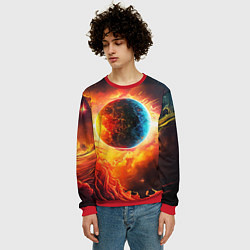 Свитшот мужской Планета в огненном космосе, цвет: 3D-красный — фото 2