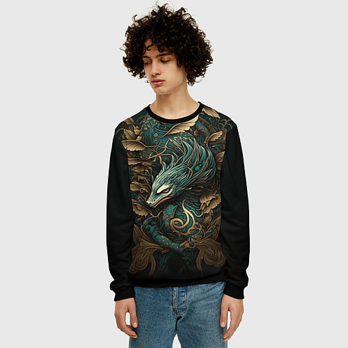 Мужской свитшот Изумрудный Дракон Irezumi / 3D-Черный – фото 3