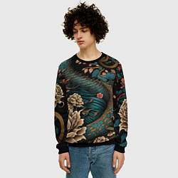 Свитшот мужской Японский змей Irezumi, цвет: 3D-черный — фото 2