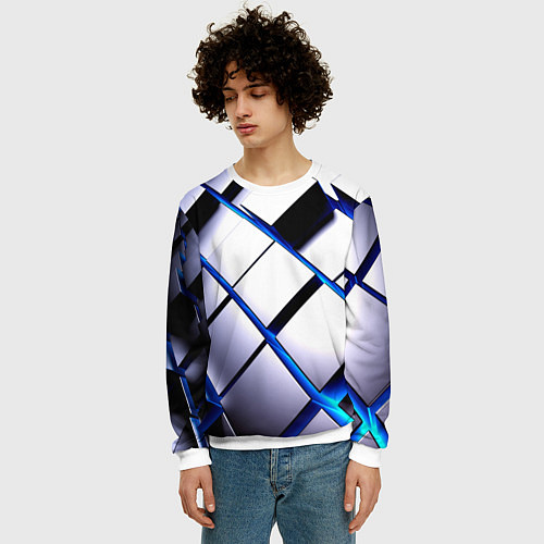 Мужской свитшот Неоновые плиты киберпанк / 3D-Белый – фото 3