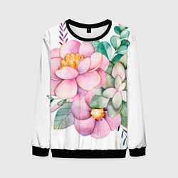 Свитшот мужской Пастельные цветы - посередине, цвет: 3D-черный